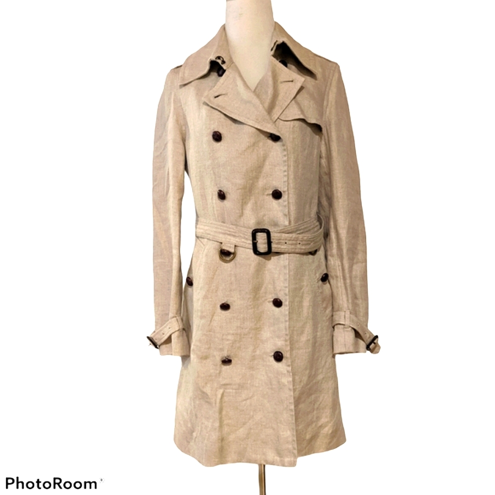 Guideboat Co. Linen Trench Coat Belted Double Breasted
